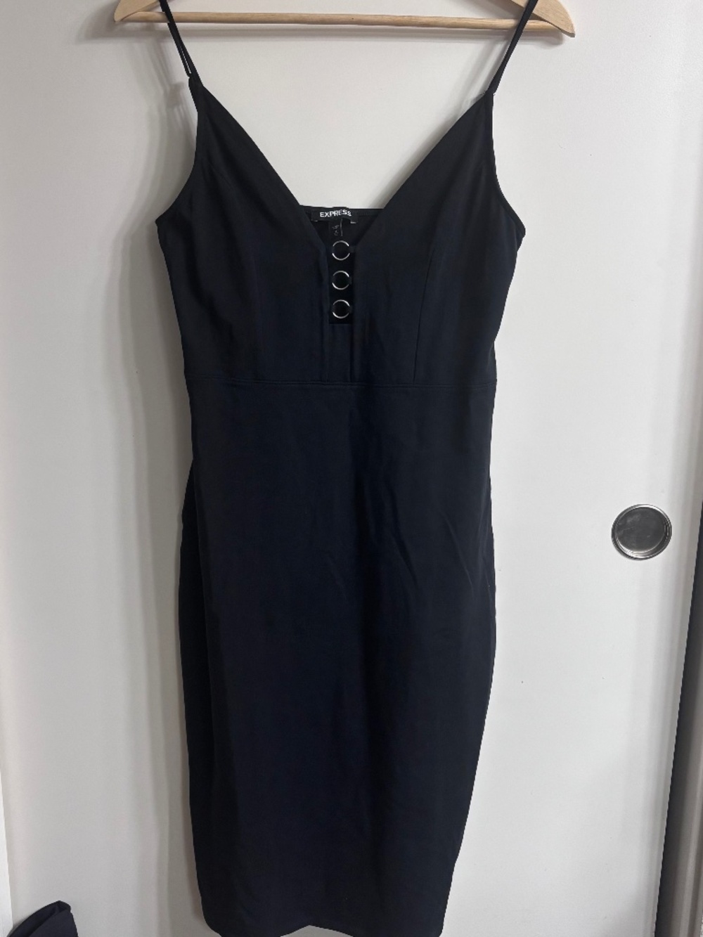Express V-Neck O-Ring Hardware Bodycon Midi Dress Medium LBD